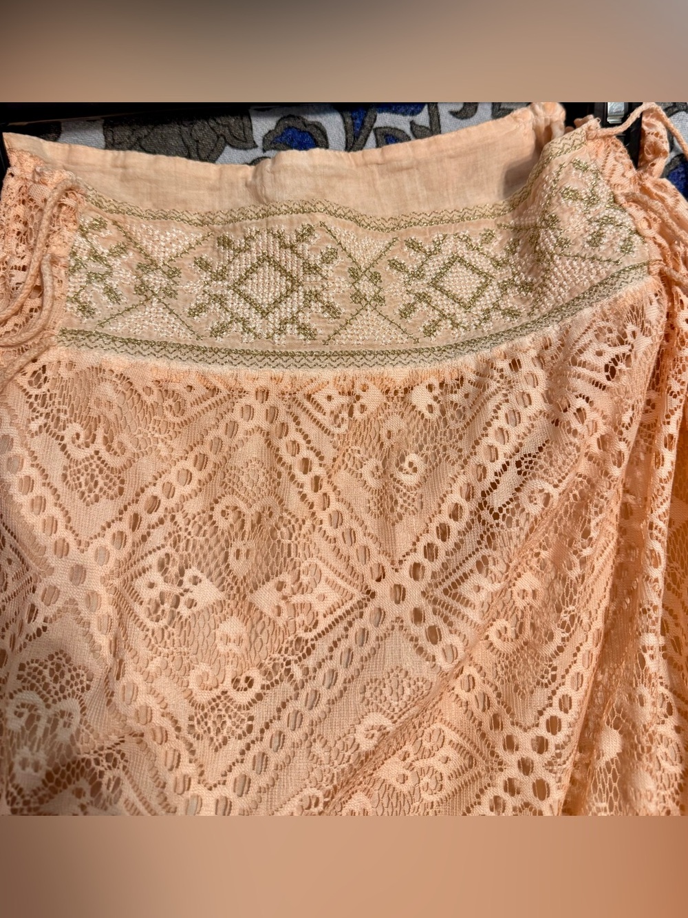 Peachy Pink Lace Maxi Skirt with Embroidered Waistband - Picture 5 of 8